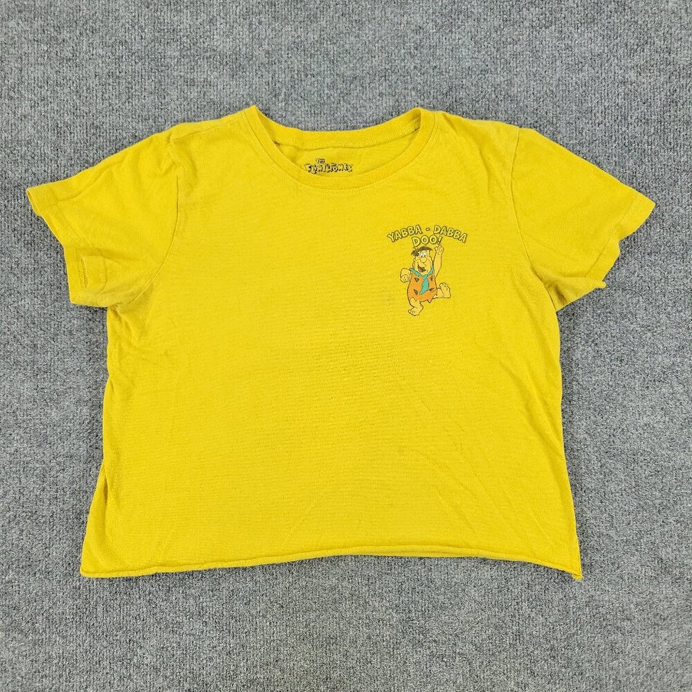 The Flintstones Shirt Girl XL Yellow Cartoon Crop Top Graphic Short Sleeve Youth